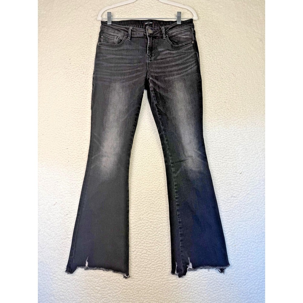 Dear John Rosie Flare Jeans Womens 28 Raw Hem Distressed Black‎ Whimsygoth